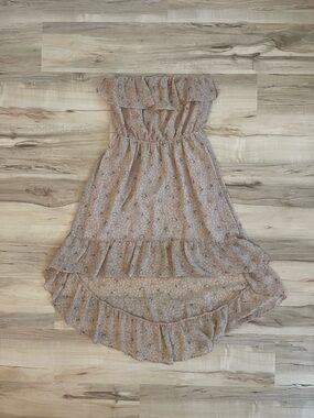 Floral Ruffle Strapless High-Low Dress - Blush